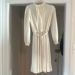 Vintage Belted Cream Midi Dress